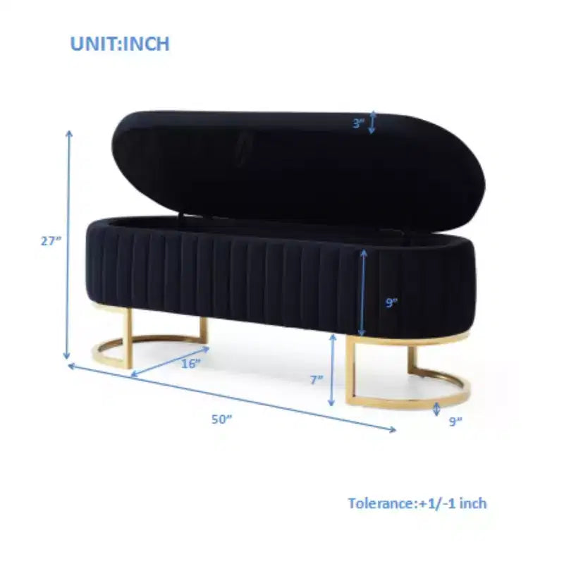50IN Oval Storage Ottoman with Golden Metal Legs, Upholstered Entryway Bench, End Of Bed Storage Bench for Bedroom, Living Room