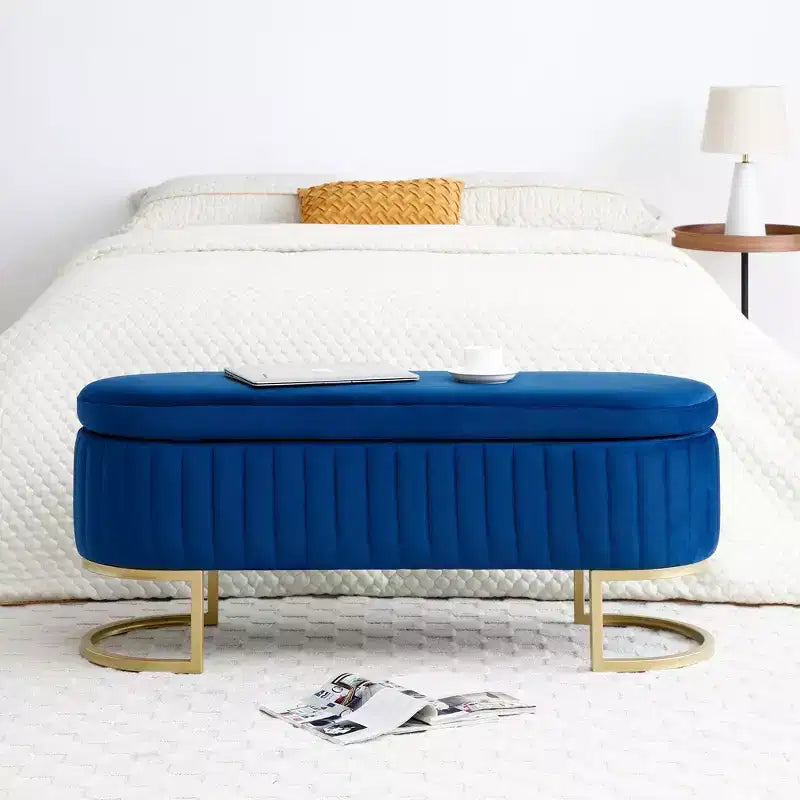 50IN Oval Storage Ottoman with Golden Metal Legs, Upholstered Entryway Bench, End Of Bed Storage Bench for Bedroom, Living Room