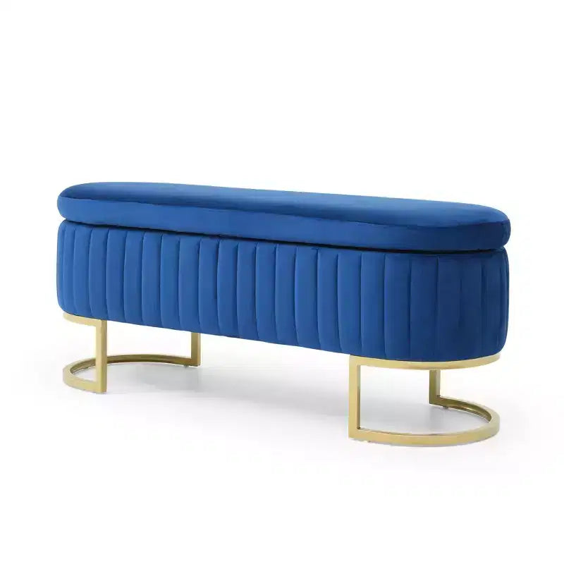 50IN Oval Storage Ottoman with Golden Metal Legs, Upholstered Entryway Bench, End Of Bed Storage Bench for Bedroom, Living Room
