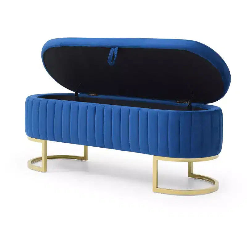 50IN Oval Storage Ottoman with Golden Metal Legs, Upholstered Entryway Bench, End Of Bed Storage Bench for Bedroom, Living Room