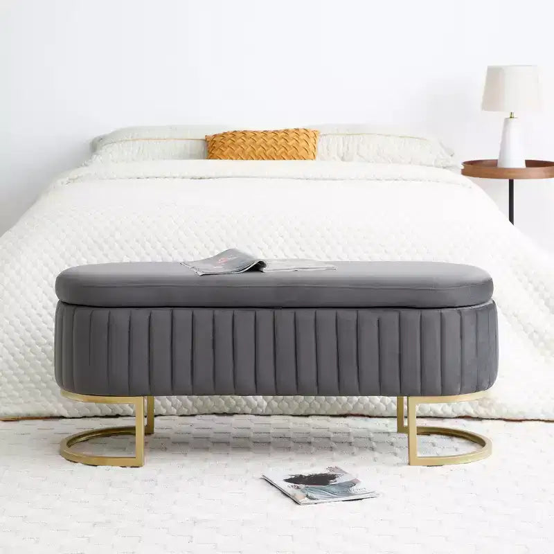 50IN Oval Storage Ottoman with Golden Metal Legs, Upholstered Entryway Bench, End Of Bed Storage Bench for Bedroom, Living Room