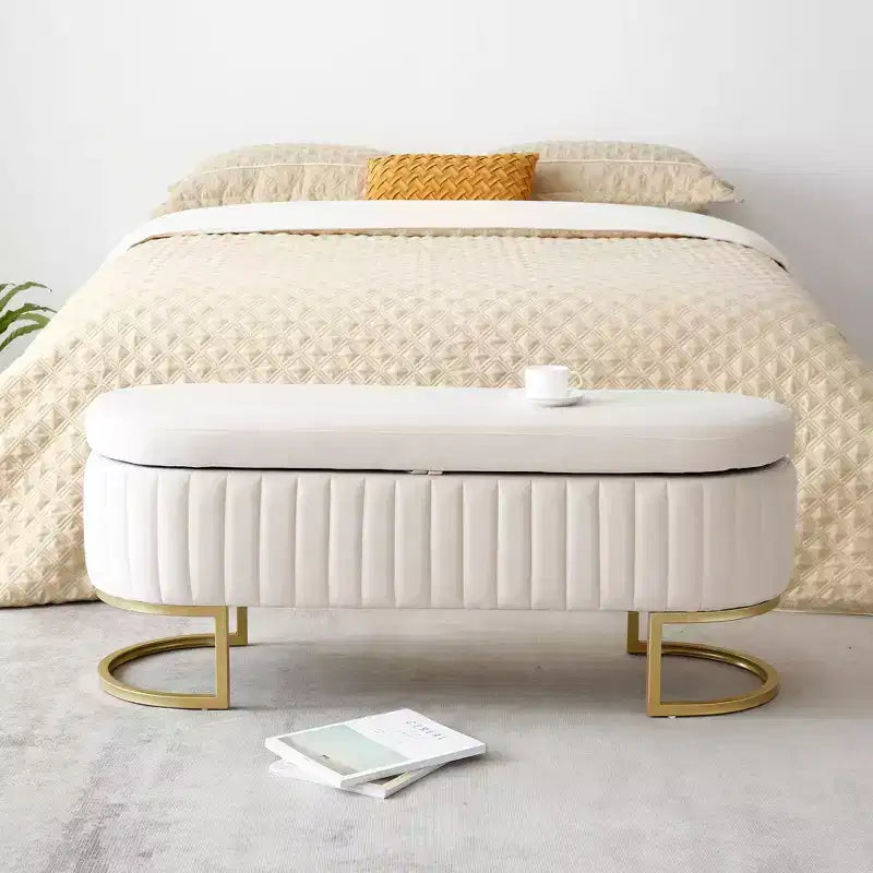 50IN Oval Storage Ottoman with Golden Metal Legs, Upholstered Entryway Bench, End Of Bed Storage Bench for Bedroom, Living Room