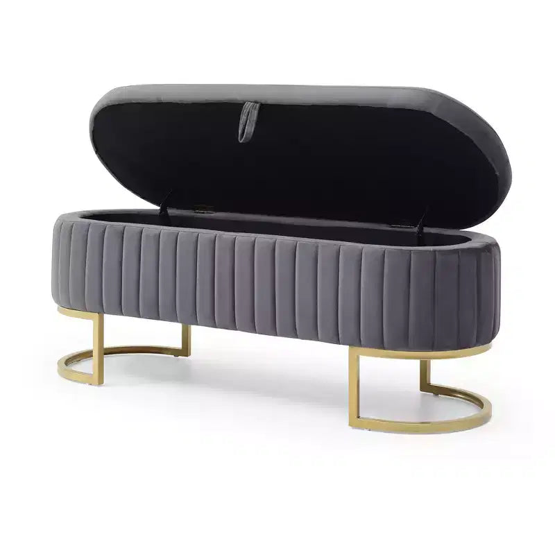 50IN Oval Storage Ottoman with Golden Metal Legs, Upholstered Entryway Bench, End Of Bed Storage Bench for Bedroom, Living Room