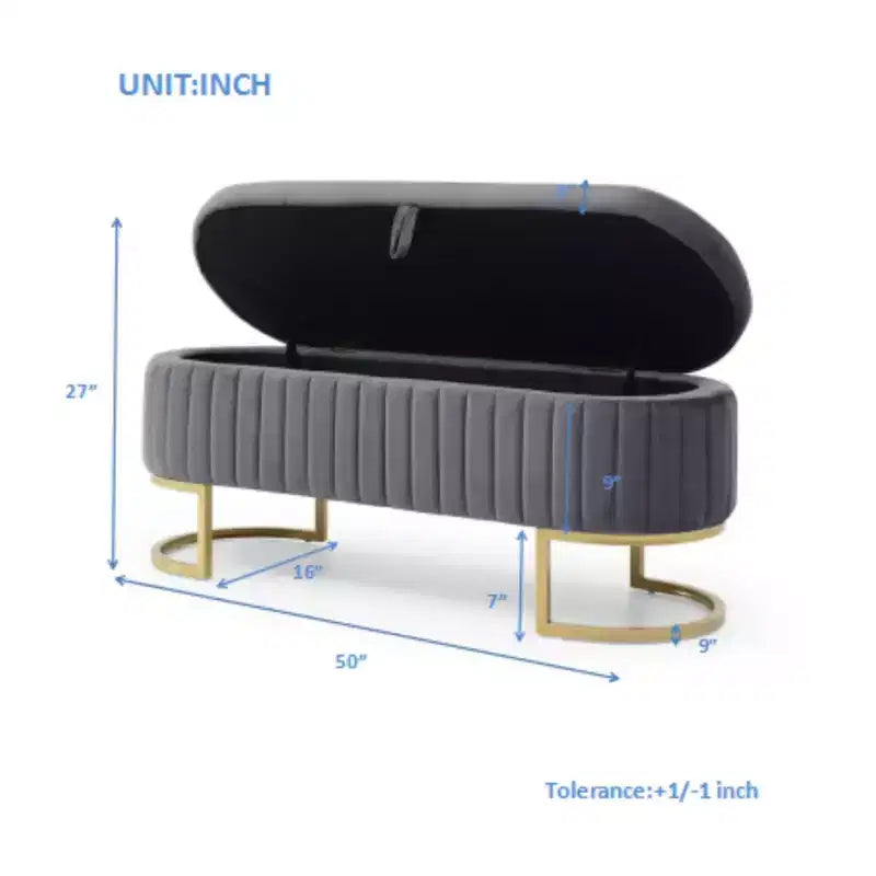 50IN Oval Storage Ottoman with Golden Metal Legs, Upholstered Entryway Bench, End Of Bed Storage Bench for Bedroom, Living Room