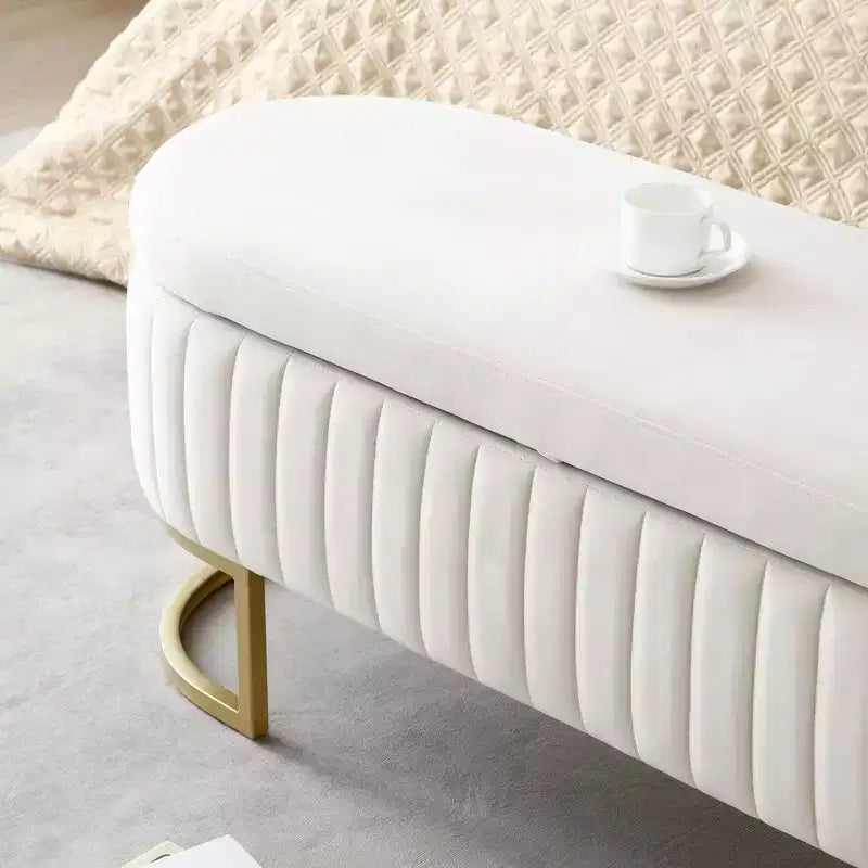 50IN Oval Storage Ottoman with Golden Metal Legs, Upholstered Entryway Bench, End Of Bed Storage Bench for Bedroom, Living Room