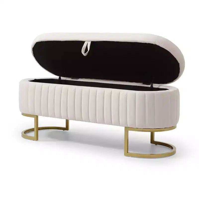 50IN Oval Storage Ottoman with Golden Metal Legs, Upholstered Entryway Bench, End Of Bed Storage Bench for Bedroom, Living Room