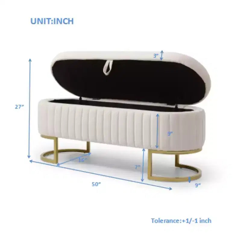 50IN Oval Storage Ottoman with Golden Metal Legs, Upholstered Entryway Bench, End Of Bed Storage Bench for Bedroom, Living Room