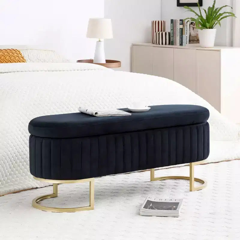 50IN Oval Storage Ottoman with Golden Metal Legs, Upholstered Entryway Bench, End Of Bed Storage Bench for Bedroom, Living Room