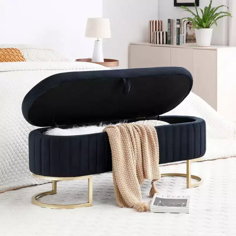 50IN Oval Storage Ottoman with Golden Metal Legs, Upholstered Entryway Bench, End Of Bed Storage Bench for Bedroom, Living Room