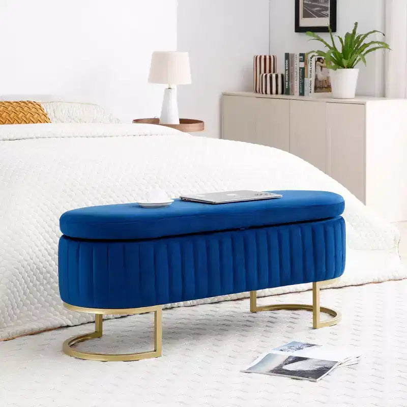 50IN Oval Storage Ottoman with Golden Metal Legs, Upholstered Entryway Bench, End Of Bed Storage Bench for Bedroom, Living Room