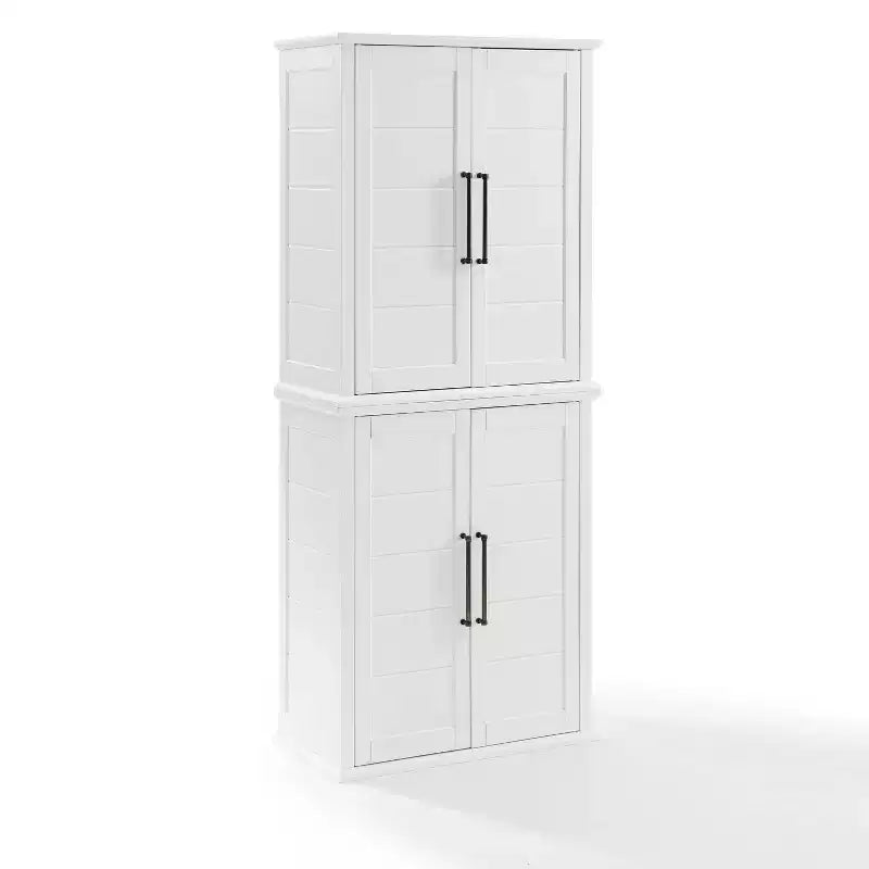 Bartlett Tall Storage Pantry with 2 Stackable Pantries White - Crosley: Modern Farmhouse Style, 4 Doors, 6 Shelves