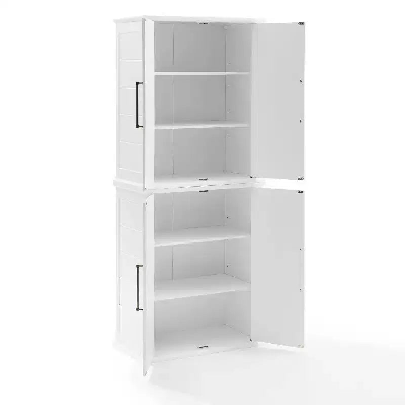 Garde-manger haut Bartlett avec 2 garde-manger empilables blancs : style ferme moderne, 4 portes, 6 étagères