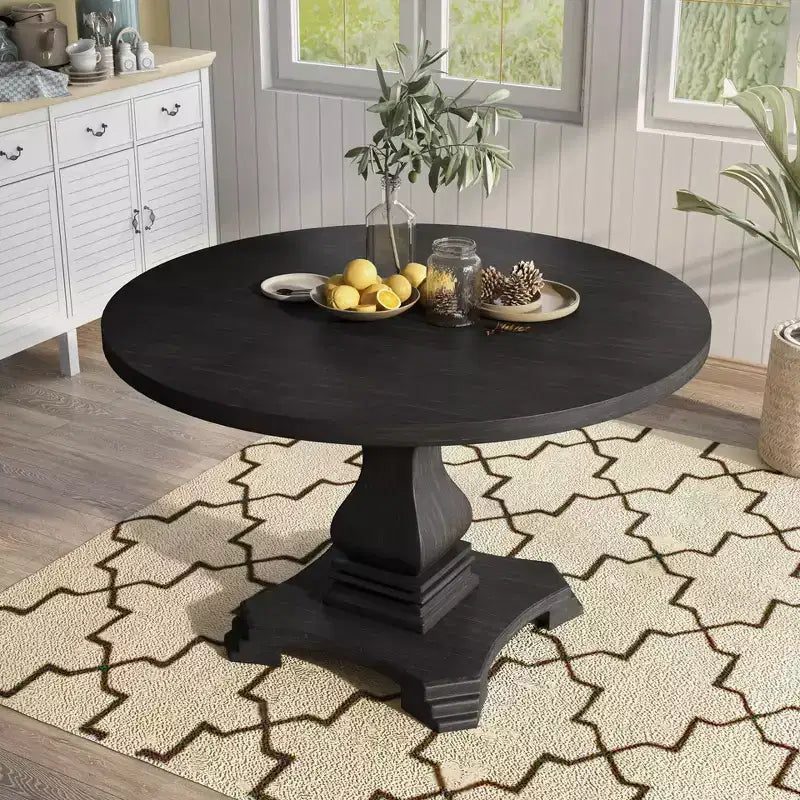 48" Villa Rustic Round Dining Table Antique Black