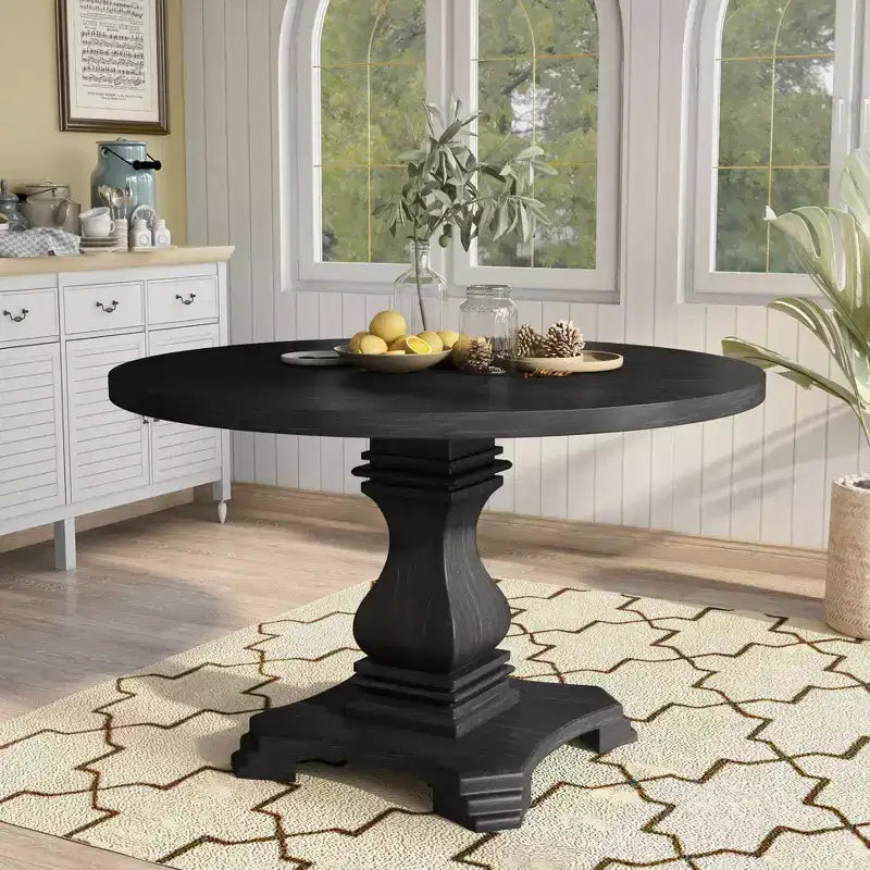 48" Villa Rustic Round Dining Table Antique Black