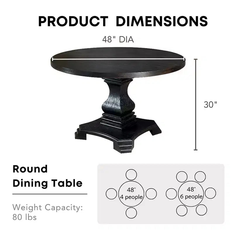 48" Villa Rustic Round Dining Table Antique Black