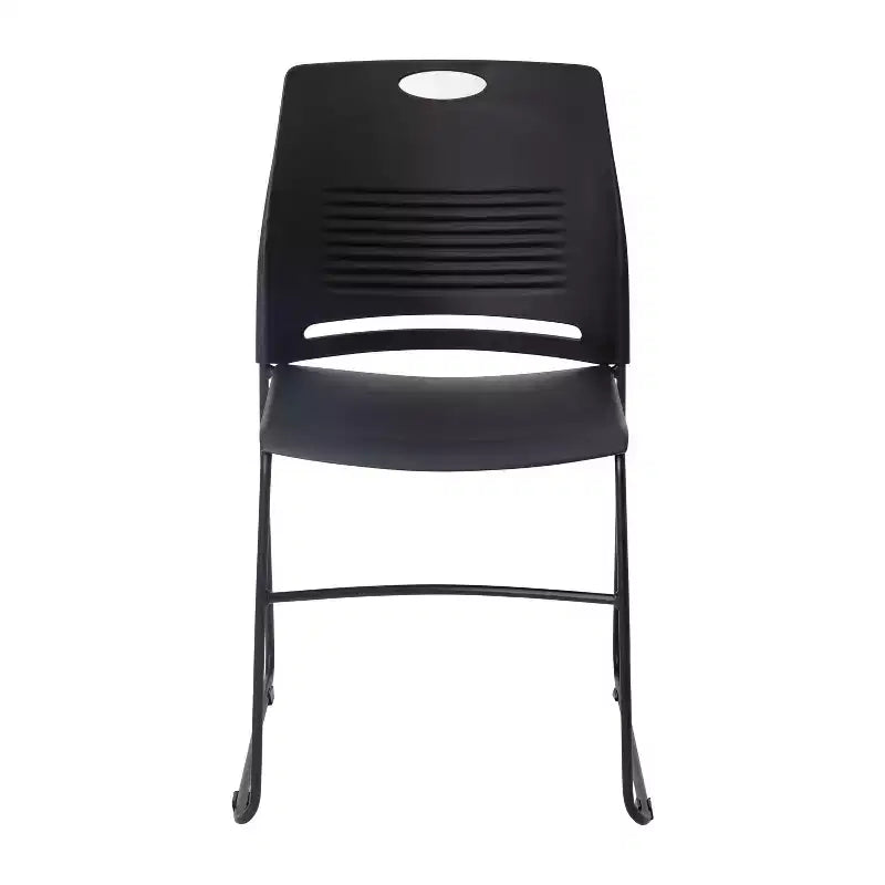Série HERCULES Lot de 5 chaises empilables en plastique de qualité commerciale, capacité 300 kg, avec piètement luge en acier thermolaqué et poignée de transport intégrée