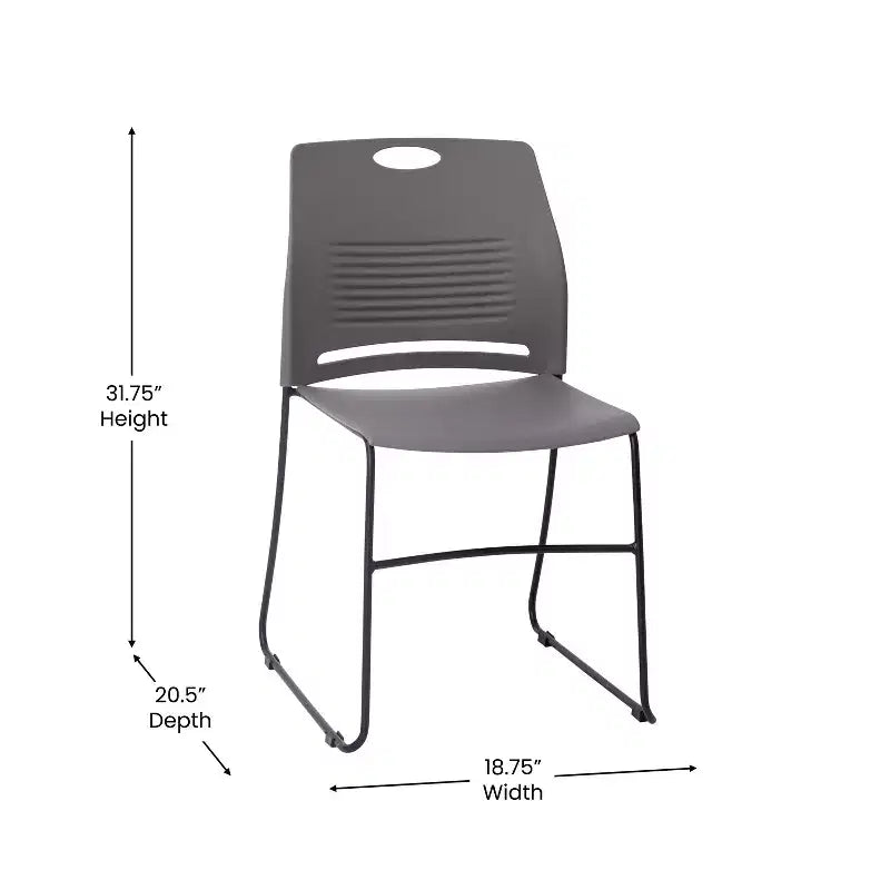 Série HERCULES Lot de 5 chaises empilables en plastique de qualité commerciale, capacité 300 kg, avec piètement luge en acier thermolaqué et poignée de transport intégrée