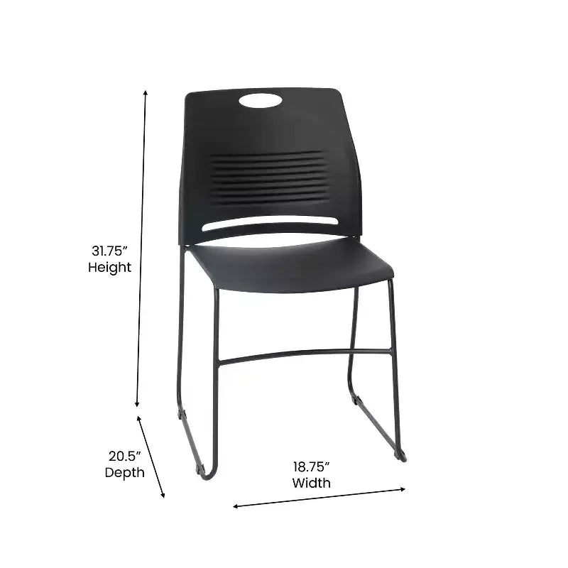 Série HERCULES Lot de 5 chaises empilables en plastique de qualité commerciale, capacité 300 kg, avec piètement luge en acier thermolaqué et poignée de transport intégrée