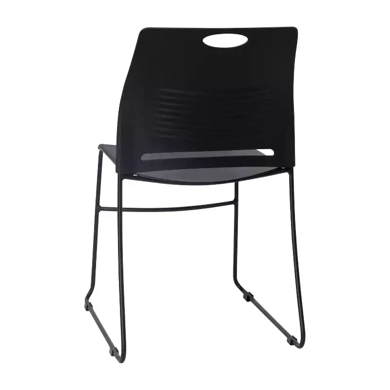 Série HERCULES Lot de 5 chaises empilables en plastique de qualité commerciale, capacité 300 kg, avec piètement luge en acier thermolaqué et poignée de transport intégrée