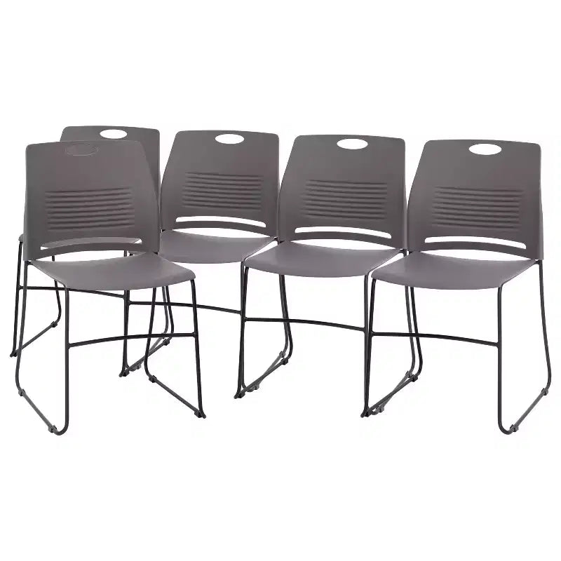 Série HERCULES Lot de 5 chaises empilables en plastique de qualité commerciale, capacité 300 kg, avec piètement luge en acier thermolaqué et poignée de transport intégrée