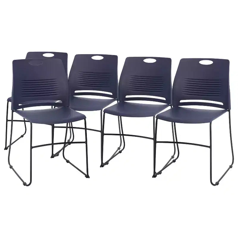 Série HERCULES Lot de 5 chaises empilables en plastique de qualité commerciale, capacité 300 kg, avec piètement luge en acier thermolaqué et poignée de transport intégrée
