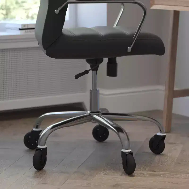 Fauteuil de bureau de direction pivotant Whitney haut dossier avec cadre noir, accoudoirs et roulettes transparentes