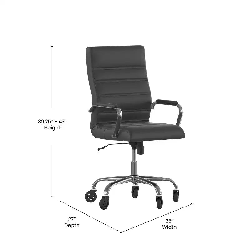 Fauteuil de bureau de direction pivotant Whitney haut dossier avec cadre noir, accoudoirs et roulettes transparentes