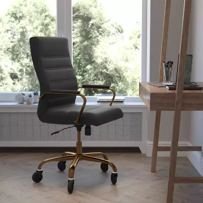 Fauteuil de bureau de direction pivotant Whitney haut dossier avec cadre noir, accoudoirs et roulettes transparentes