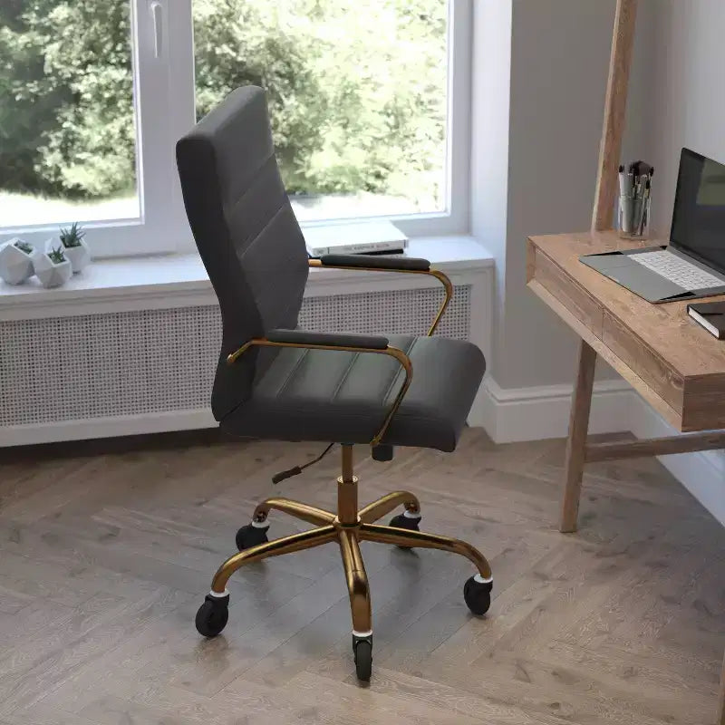 Fauteuil de bureau de direction pivotant Whitney haut dossier avec cadre noir, accoudoirs et roulettes transparentes