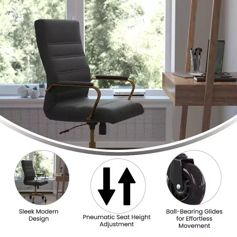 Fauteuil de bureau de direction pivotant Whitney haut dossier avec cadre noir, accoudoirs et roulettes transparentes