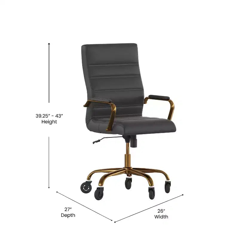 Fauteuil de bureau de direction pivotant Whitney haut dossier avec cadre noir, accoudoirs et roulettes transparentes