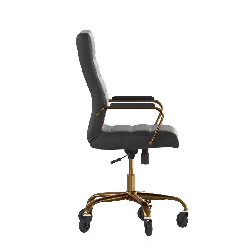 Fauteuil de bureau de direction pivotant Whitney haut dossier avec cadre noir, accoudoirs et roulettes transparentes