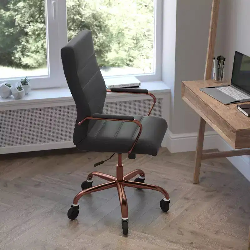 Fauteuil de bureau de direction pivotant Whitney haut dossier avec cadre noir, accoudoirs et roulettes transparentes