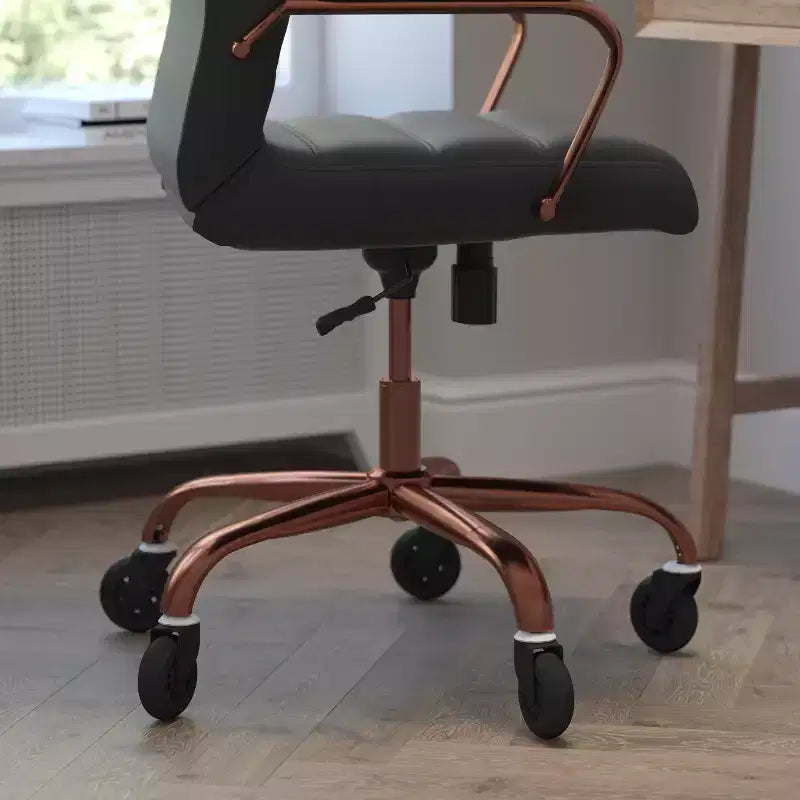 Fauteuil de bureau de direction pivotant Whitney haut dossier avec cadre noir, accoudoirs et roulettes transparentes