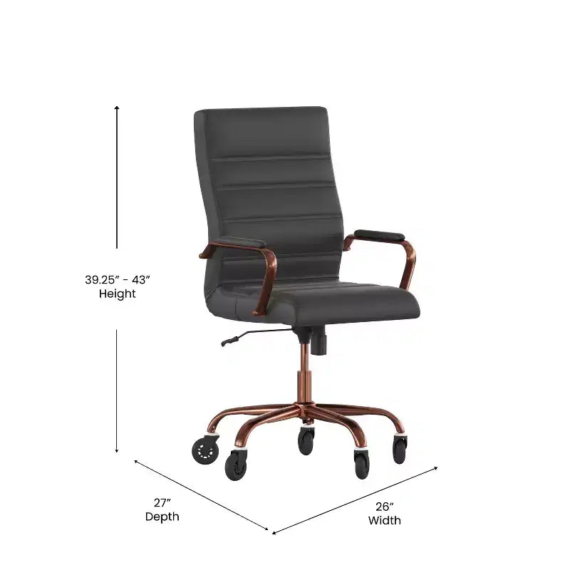 Fauteuil de bureau de direction pivotant Whitney haut dossier avec cadre noir, accoudoirs et roulettes transparentes