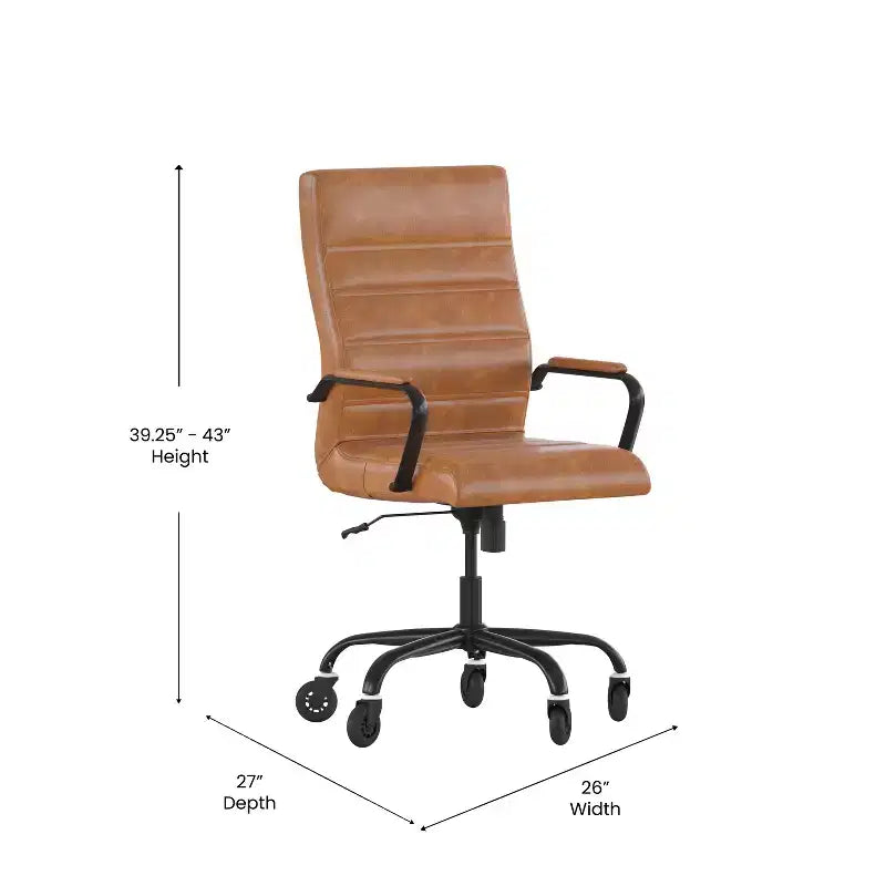 Fauteuil de bureau de direction pivotant Whitney haut dossier avec cadre noir, accoudoirs et roulettes transparentes
