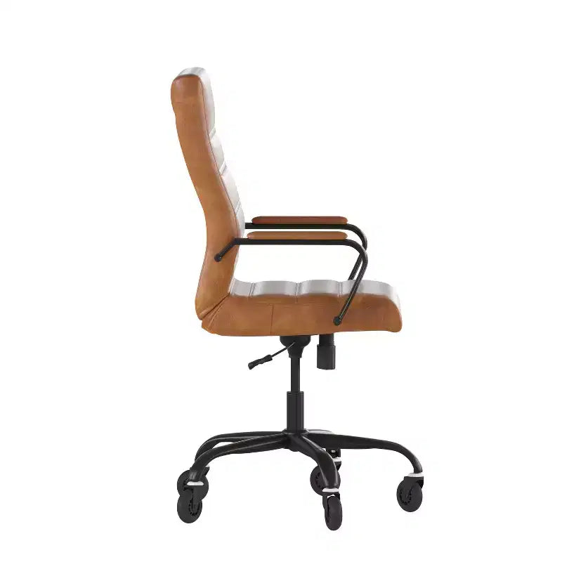 Fauteuil de bureau de direction pivotant Whitney haut dossier avec cadre noir, accoudoirs et roulettes transparentes