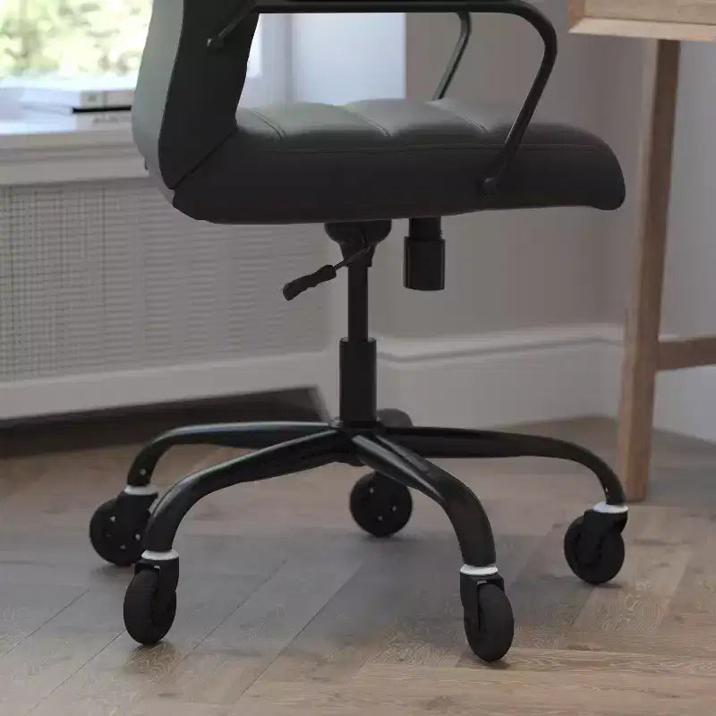Whitney High Back Executive Swivel Office Chair with Black Frame, Arms, and Transparent Roller Wheels