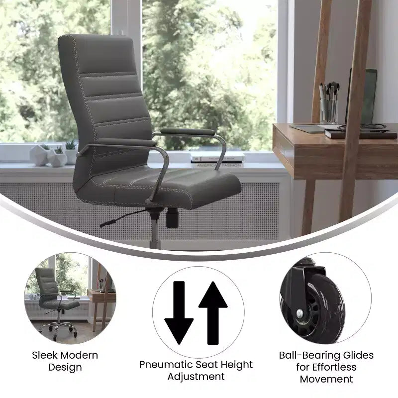 Fauteuil de bureau de direction pivotant Whitney haut dossier avec cadre noir, accoudoirs et roulettes transparentes