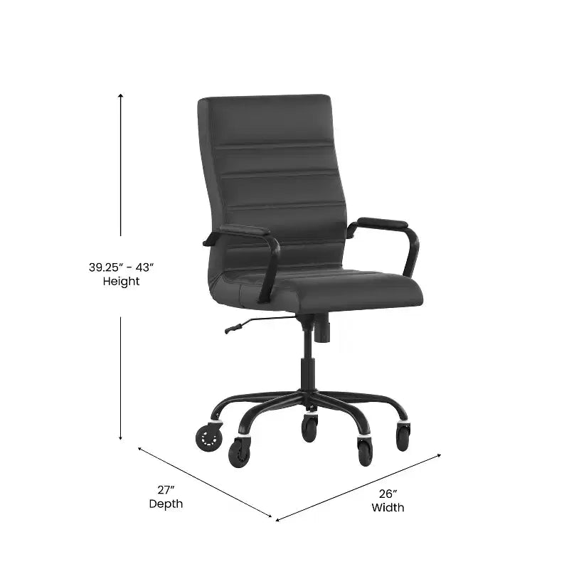 Fauteuil de bureau de direction pivotant Whitney haut dossier avec cadre noir, accoudoirs et roulettes transparentes