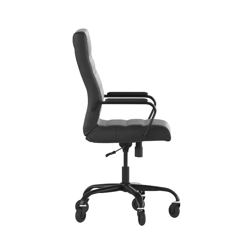 Fauteuil de bureau de direction pivotant Whitney haut dossier avec cadre noir, accoudoirs et roulettes transparentes