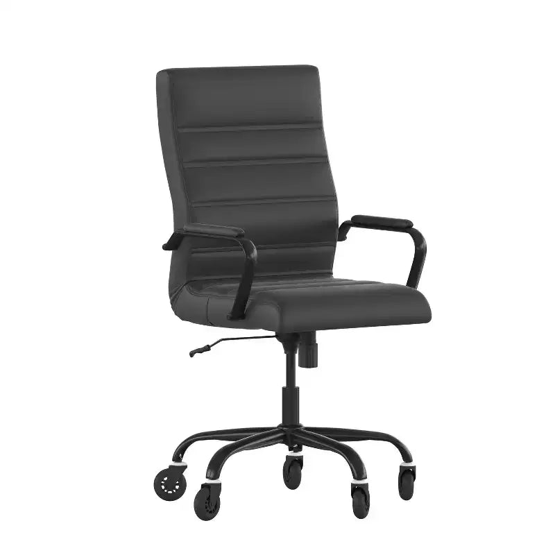 Fauteuil de bureau de direction pivotant Whitney haut dossier avec cadre noir, accoudoirs et roulettes transparentes