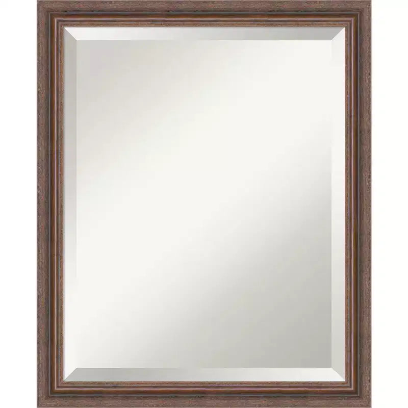 Amanti Art Distressed Rustic Brown Beveled Wood Bathroom Wall Mirror
