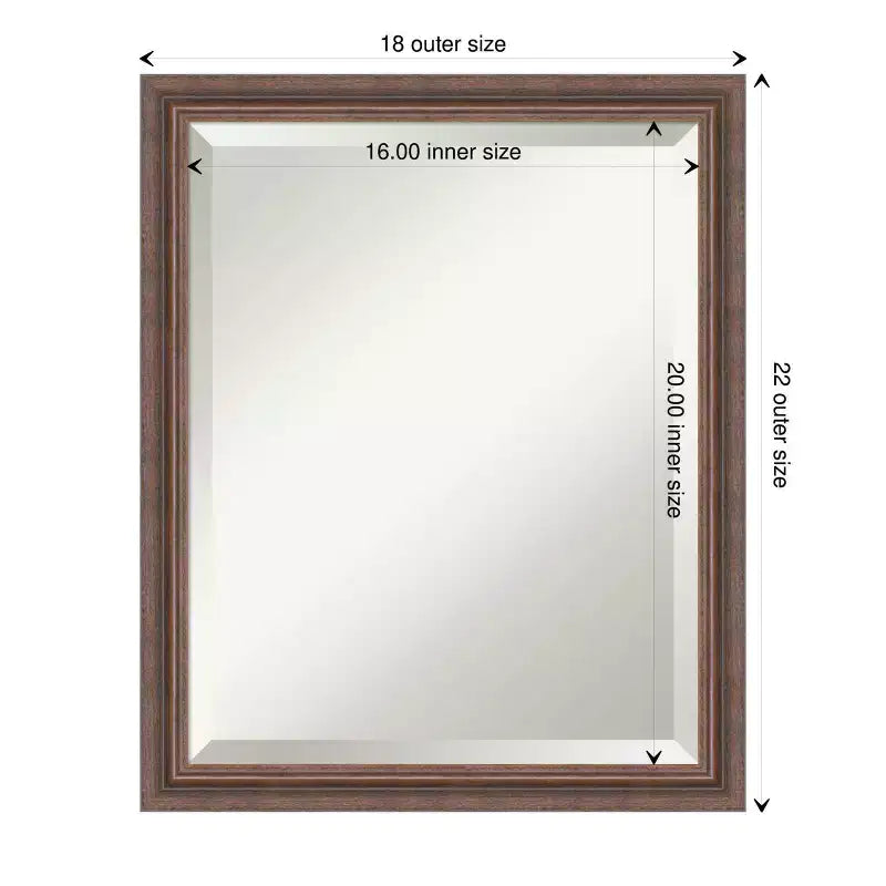 Distressed Rustic Brown Beveled Wood Bathroom Wall Mirror