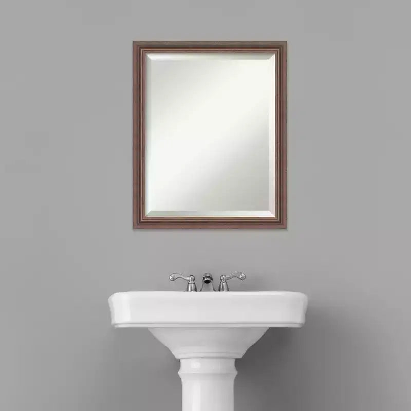 Distressed Rustic Brown Beveled Wood Bathroom Wall Mirror