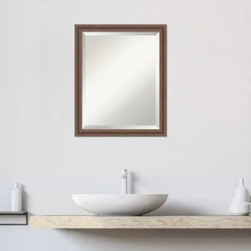 Distressed Rustic Brown Beveled Wood Bathroom Wall Mirror