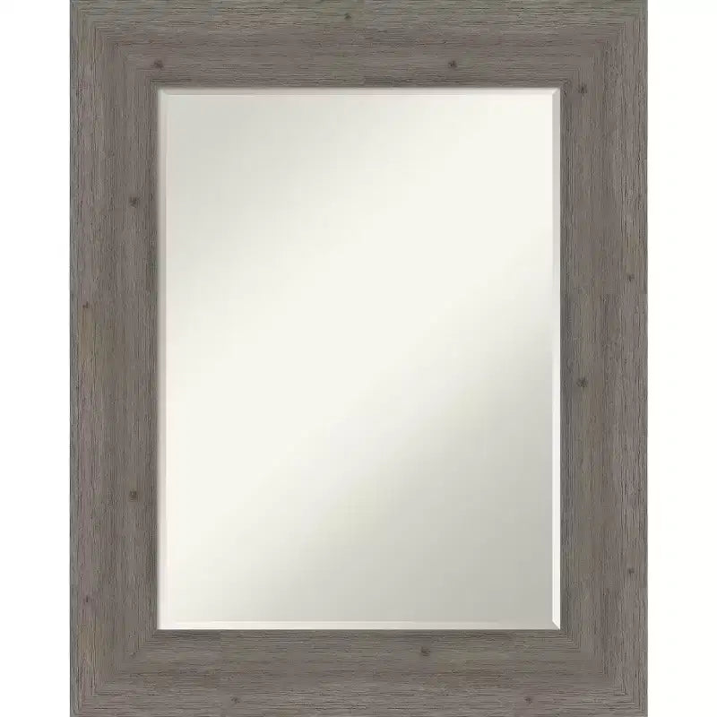 Amanti Art Fencepost Grey Petite Bevel Wood Bathroom Wall Mirror 31 x 25 in.