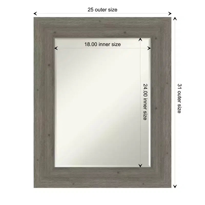 Fencepost Grey Petite Bevel Wood Bathroom Wall Mirror 31 x 25 in.