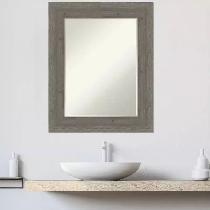 Miroir mural de salle de bain biseauté gris petite taille, 31 x 25 po.